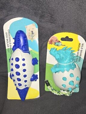 Blue & White Crocodile and Teal & White Wild Boar Dog Molar Toys - 2 Pack Bundle